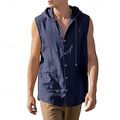 preiswerte Fitness Tank-Tops-Herren Tank Top Weste Unterhemd Ärmelloses Shirt Ärmellos Mit Kapuze Sommer Einfach Mode Designer Basic Knöpfe Urlaub Straße Ausgehen Schwarz Weiß Gelb Top T-Shirt für Herren