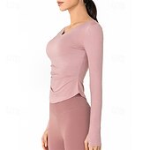 cheap Yoga Tops-Women&#039;s Sports shirts V-neckline Skin Friendly Softness Breathable Wrinkles Long Sleeve Sports Solid Color Top For Pilates Zumba Running Activewear