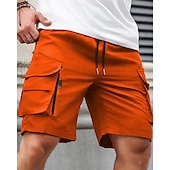 baratos Ar livre-Homens Bermuda Cargo Calção Shorts de verão Com Cordão Cintura elástica Bolso multi Tecido Conforto Vestível Comprimento do joelho Ao ar livre Esporte Diário Moda Casual Preto Azul Marinho