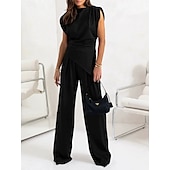 cheap Women&#039;s Blouse Suits-Women&#039;s Fashion Streetwear Daily Pants Sets Sleeveless Round Neck Solid Color Ruched Casual Daily Dark Grey Black White Spring Loose Fit