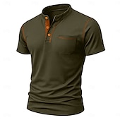 billige Uformell Henley T-skjorte-Herre Henly-skjorte T-skjorter Kortermet Helfarge عادي Fritid Lomme Knapper Kontrastsøm Henley utendørs Avslappet Daglig Sommer Vår &amp; Vinter Svart Hvit Lyseblå Henley T-skjorte