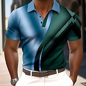 billiga Geometrisk pikétröja för män-Herr Abstrakt Geometrisk Polo Kortärmad Polotröjor Kavajslag Business Casual Fritids- 3D-utskrift Knappar Sommar Blå Purpur Guld