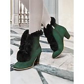 baratos Década de 1920-Botas femininas de salto alto com acabamento em pele e camurça verde vitoriana e zíper lateral - perfeitas para estilo vintage e moda de inverno