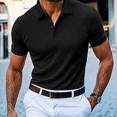 halpa Rento-Miesten Button Up Polos Kausaliteetti Nappi Classic Lyhythihainen Perus Yhtenäinen väri Napit Kesä Musta Valkoinen Viininpunainen Laivaston sininen Apila Khaki Button Up Polos