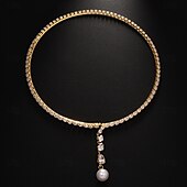 billige Halskjeder-Choker Halskjede Perle Rhinstener Dame Elegant Luksus dusk Dusk Bryllup Dråper Halskjeder Til Bryllup Fest Bursdag