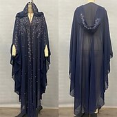abordables Robes Bohémiennes-Femmes Robe Longue Maxi Robe Robe Décontractée Robe bohème Robe occidentale Mode musulman Extérieur Soirée Fête Coupe régulière Uni manche longue À capuche bleu marine Printemps Automne