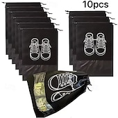 economico Organizzazione spazi-Confezione da 10 sacchetti porta scarpe da viaggio, organizer per scarpe antipolvere in tessuto non tessuto con chiusura a coulisse, finestra trasparente e design con stampa di scarpe bianche