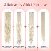 abordables Crocheter les cheveux-Extensions de dreadlocks synthétiques mixtes 3 en 1, 30 mèches, 30 pouces, blond 613 bouclé &amp;droit &amp;extensions de dreadlocks bohèmes à extrémité unique, style hippie, pour femmes