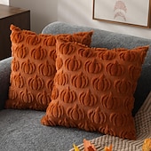 cheap Halloween Bedroom-Fall Pillow Covers Fall Decorations Autumn Orange Pumpkin Throw Pillow Cases Soft Plush Faux Fur Wool Couch Cushion Case for Chair Sofa Bedroom Living Room Home Decor