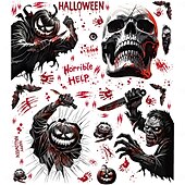 levne Halloween samolepky-8 listů halloweenských samolepek na okna, statické skleněné samolepky s dýní, kostrou a netopýrem, dekorace do výloh obchodů a obchodních center.