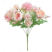 baratos Plantas e Flores Artificiais-1 maço de flores artificiais de seda, buquê pequeno com várias cabeças bifurcadas, arranjo de flores secas artificiais para decoração de vaso de mesa em casa
