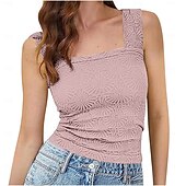 abordables Débardeur Simple-Femmes Hauts d&#039;été Couleur Unie Occasionnel Sans manches Sans manches Col carré Hauts Réguliers Quotidien Vert herbe Vert cendré Blanche Vert Véronèse Rose poussiéreuse Été