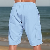 baratos Feriado-Homens Shorts de algodão e linho Bermuda Cargo Calção Shorts de verão Com Cordão Cintura elástica Bolso multi Tecido Conforto Vestível Comprimento do joelho Ao ar livre Esporte Diário Moda Casual