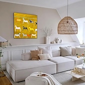 cheap Animal Paintings-Mintura Handmade Yellow Horse Oil Paintings On Canvas Wall Art Decoration Modern Abstract Animals Picture For Home Decor Rolled Frameless Unstretched Painting