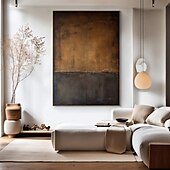 cheap Wabi Sabi-Mintura Hand Painted Abstract Black Brown Oil Paintings on Canvas Modern Abstract Wall Art Picture For Home Decoration Ready To Hang With Stretched Frame