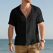 economico camicie casual da uomo-Per uomo Camicia Camicia Estiva Camicia casual Camicia da Spiaggia Camicia con Bottoni Nero Bianco Blu marino Kaki Grigio chiaro Manica Corta Semplice Scollo a V Vacanza Camicia hawaiana Abbigliamento