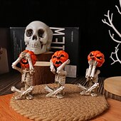 cheap Halloween Hanging &amp; Tabletop Decorations-3pcs/set Halloween Pumpkin Head Skull Resin Figurine, Spooky Home Decor, Horror Doll Scene Prop