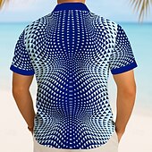 economico Geometrica-Per uomo Geometrico Vertigini Triangolo Camicia Camicia Estiva Camicia con Bottoni Manica Corta Moda Casual All&#039;aperto Ferie Estate Primavera Collo ripiegato Stampa 3D camicie con colletto Nero Blu