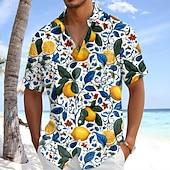 halpa Ruoka &amp; Juomat-Miesten Hedelmä Sitruuna Trooppiset kasvit Havaiji paita Button Up paita Havaijilaispaita Lyhythihainen Paita Sänkyjen avaus Havaijilainen Loma Pyhäpäivä Ranta-asut Sininen Tumman vihreä Apila S M L