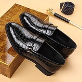 levne Poloformální-Pánské tmavě hnědé mokasíny s krokodýlím vzorem z umělé kůže – nazouvací boty pro volný čas v business stylu do kanceláře i na večírky