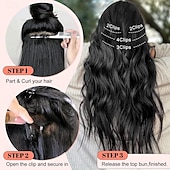 abordables Clip dans les extensions-Extensions de cheveux à clips pour femmes, cheveux longs ondulés, brun chocolat et brun foncé, 4 pièces, 24 pouces, synthétiques, doux et naturels, épais