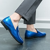 economico Slip-ons e mocassini da uomo-Mocassini slip-on da uomo in metallo dorato lucido – scarpe eleganti in similpelle alla moda per feste, ricevimenti nuziali, spettacoli teatrali, balli di fine anno ed eventi in discoteca