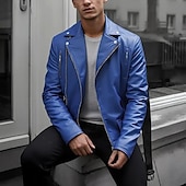 preiswerte Lederjacken-Herren Kunstlederjacke Bikerjacke Motorradjacke Urlaub Täglich Winddicht Warm Tasche Herbst Winter Einfach Mode Klassisch Revers Regulär Schwarz Wein Königliches Blau Braun Jacken
