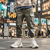 abordables Pantalons Cargo-Homme Pantalons Cargo Pantalon Jogger Pantalons Cordon de serrage Taille Élastique Multi-poches Uni Portable Extérieur Quotidien Camping &amp; Randonnée Mode Classique Noir Blanche