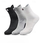 abordables Calcetines deportivos-1 par de calcetines de senderismo para hombre, deportivos, transpirables, antiampollas, que absorben el sudor, acolchados, para exteriores, de un cuarto de tripulación, con parches de poliéster, negros, blancos y grises para correr