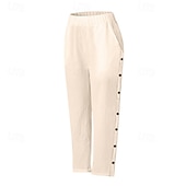 preiswerte Schlichte Hose aus Baumwollleinen-Damen Hose aus Baumwollleinen Abgeschnittene Hose Mode Lässig Knöchellang Mittlere Taille Einfach Elastischer Bund Atmungsaktiv Bequem Straße Alltagskleidung Ausgehen Schwarz Weiß Marineblau