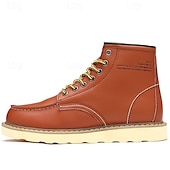 cheap Work Boots-Men&#039;s Brown Lace-up Work Boots with Contrast Stitching and Cushioned Sole, Classic Casual Style for Outdoor Work, Hiking and Daily Wear