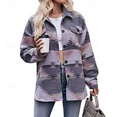 abordables vestes décontractées-Femmes Chemise Veste Veste Décontractée Chaud Confortable Avec Poches Boutons Mode Extérieur Imprimé Sortir Week-end Simple Boutonnage Régulier Col Rabattu Coupe régulière manche longue Vêtements