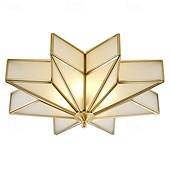 baratos Candeeiros de Teto-Luminária de teto moderna de LED com 4 luzes, vidro fosco chanfrado, montagem embutida, luminária tradicional de latão com estrela próxima ao teto, luminária pendente decorativa para sala de estar