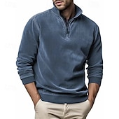 levne Základní mikiny_-Pánské Mikina Čtvrtletní mikina na zip Černá Námořnická modř Oranžová Trávová zelená Kávová Poloviční zip Bez vzoru Sporty a outdoor Denní Dovolená Polyester Šik ven Základní Na běžné nošení Jaro