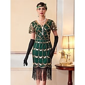 levne Šaty-Retro Řvoucí 20s 20. léta 20. století Bubenové šaty Šaty Úbory Velký Gatsby Svatební host Flitry Třásně Maškarní kostým Dámské Vánoce předvečer Všech svatých Karneval Párty a večer Svatební hostina