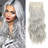 baratos Clip nas extensões-Clip in extensões de cabelo extensões de cabelo longo ondulado 4 peças castanho médio com mechas loiras clip ins para mulheres grossas &amp;apliques de cabelo sintético para cabeça inteira