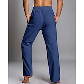 cheap Classic-Men&#039;s Linen Pants Trousers Summer Pants Beach Pants Pocket Elastic Waist Drawstring Plain Comfort Breathable Vacation Daily Holiday Hawaiian Boho Dark Brown ArmyGreen