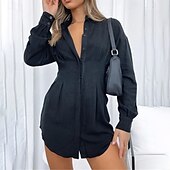 economico Vestito Semplice-Per donna Mini Abito Abito Camicia Classico Moderno Vacanza Quotidiano Uscire Vestibilità regolare Semplice Manica Lunga Colletto a Camicia Nero Bianco Estate