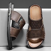 billige Ferietøfler-Brune slip-on sandaler til herre, myke sommersandaler i kunstskinn for innendørs komfort, helgeærender og uformell utendørsbruk