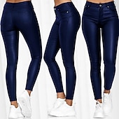 tanie Gładkie legginsy-Damskie Skórzane spodnie Getry Moda Moda miejska Codzienny Pełna długość Wysoka talia Równina Wygodne Miękka Wygodny Średnio elastyczny Na zewnątrz Ulica Wino Czarny Niebieski Lato Wiosna Opinający