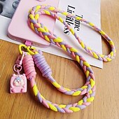 economico Lanyards e cinturini da polso per telefono-Nuova tracolla con tre fili a coda di cavallo, cordino per cellulare da donna, anti smarrimento, cordino robusto con ciondolo a forma di cartone animato, cordino lungo per cellulare.