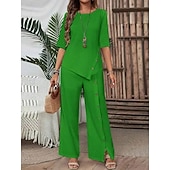 abordables Ensembles chemisiers pour femmes-Femmes Élégant Mode Streetwear Ensembles de Pantalons Demi Manches Col rond Couleur Unie Patchwork Occasionnel Quotidien Noir Blanche Vert Été Coupe régulière