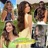 baratos Clip nas extensões-Extensões de cabelo de 20 polegadas com clipe, extensões de cabelo sintético longo e ondulado, extensões de cabelo rosa grosso com clipe, extensões de cabelo de trama dupla para mulheres
