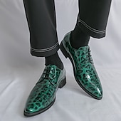 tanie Formalny-czerwone buty wizytowe z nadrukiem w panterkę dla mężczyzn – modne buty sznurowane dla panów podążających za modą, odpowiednie na imprezy i nieformalne wydarzenia