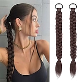 economico Code-2 pezzi di extension per coda di cavallo intrecciata con elastici per capelli, morbidi pezzi di capelli sintetici per donne e ragazze, da indossare tutti i giorni, 16 pollici