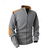 baratos Suéteres básicos-Homens Moletom Moletom com zíper completo Preto Branco Azul Cáqui Cinzento Colarinho Clerical Bloco de cor Jacquard Patchwork Bolsos Desportos e Ar livre Diário Feriado Poliéster Roupa de rua Básico