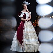 billiga Klänningar-Vintage Rokoko Renässans Maxi Klänningar Vanligt Juliet ärm Prinsessa Brud Plisserad Med volanger Prinsessa Rund hals Dam Halloween Karnival Maskerad Prestanda Fest Halloween Vuxen Alla årstider