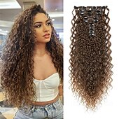 economico Clip nelle estensioni-Extension per capelli con clip da 9 pezzi, 22 pollici, extension per capelli ricci, lunghe e morbide, sintetiche, per donne