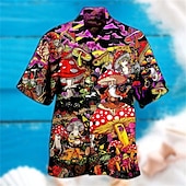 economico Cibo &amp; Bevande-Per uomo Funghetto Camicia Camicia hawaiana Camicia Aloha Camicia Collo ripiegabile Di tendenza Originale Informale Esterno Strada Informale Nero Giallo Nero - viola S M L