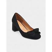cheap 1950s-Women&#039;s Heels Retro Party Work Daily Bowknot Chunky Heel Square Toe Elegant Vintage Faux Suede Loafer Black Pink Blue